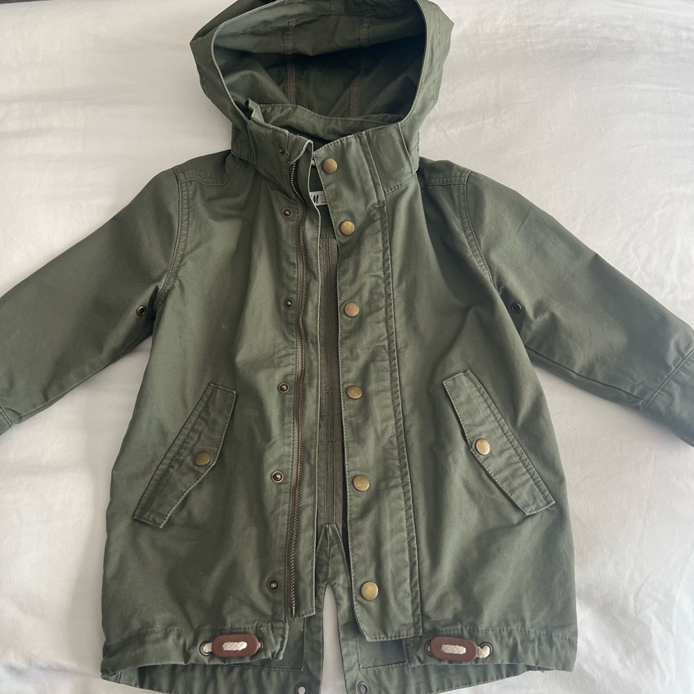 ❤️H&M Green Canvas Coat with Hood and Storm Flap